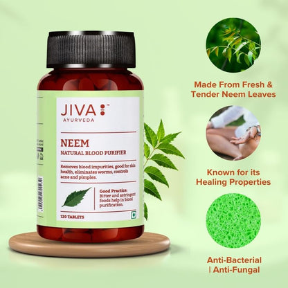 Jiva Neem Tablet - 120 Tablets | 100% Ayurvedic Formulation Purifies Blood, Treats Urinary Disorders | Pacifies Pitta And Kapha Doshas | Promotes Healthy Skin