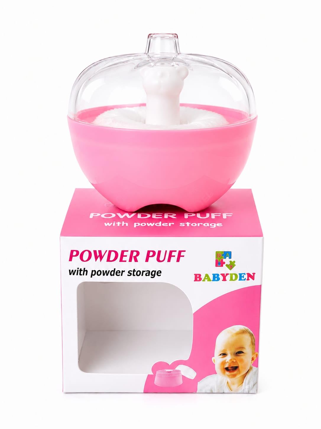 BABYDEN Baby Apple Shape Powder Puff With Powder Storage Bpa Free Pink