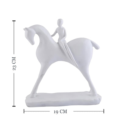Elegant Horse with Rider Statue for Home Décor (Pack of 1, White)