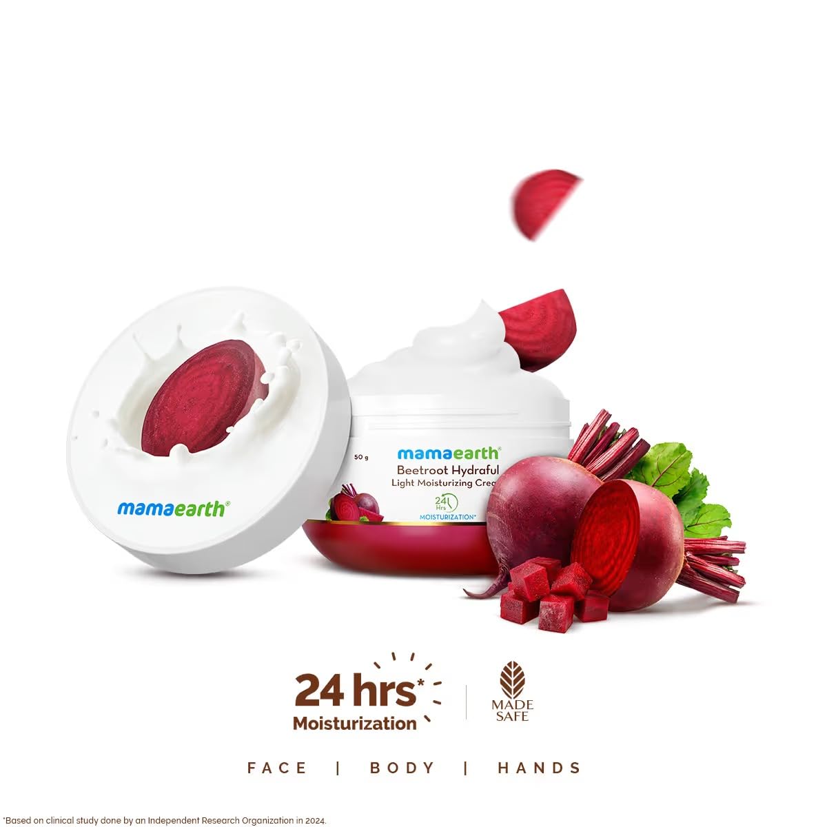 Mamaearth Beetroot Hydraful Light Moisturizing Cream with Beetroot & Hyaluronic Acid for Hydrated Pink Glow - 50 g | 24 Hrs Long-lasting Moisturization | For Face, Hand & Body | Non-Greasy & Quick Absorbing