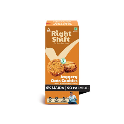 Right Shift Jaggery Oats Cookies, 100g| No Palm Oil, High Fibre Digestive| 3X Oats| 0% Maida, Refined Sugar| With Nuts & Seeds| Anytime Snack