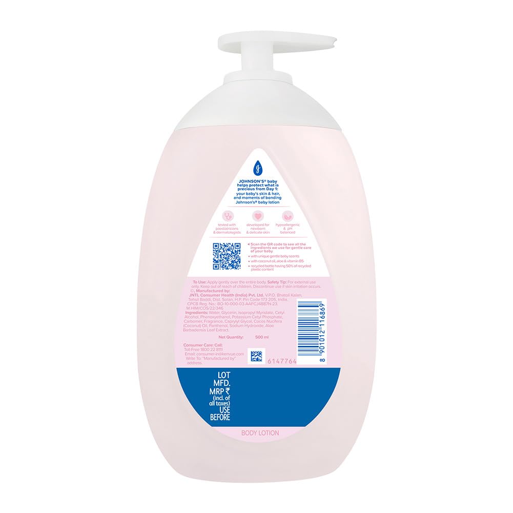 Body lotion bottle with label on a white background