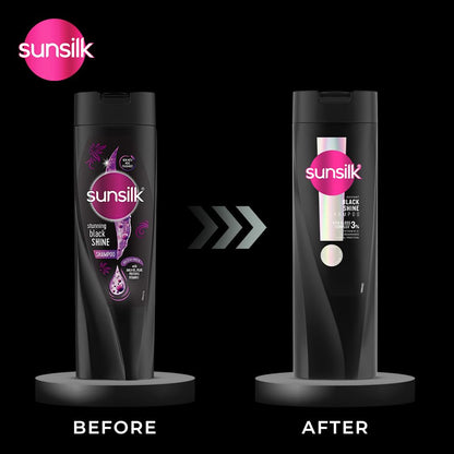 Sunsilk shampoo bottle before and after design change on a black background