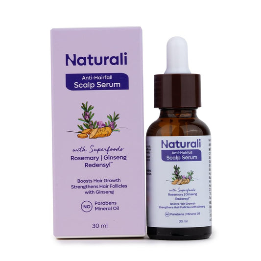 Naturali Anti-Hairfall Scalp Serum bottle and packaging on a white background