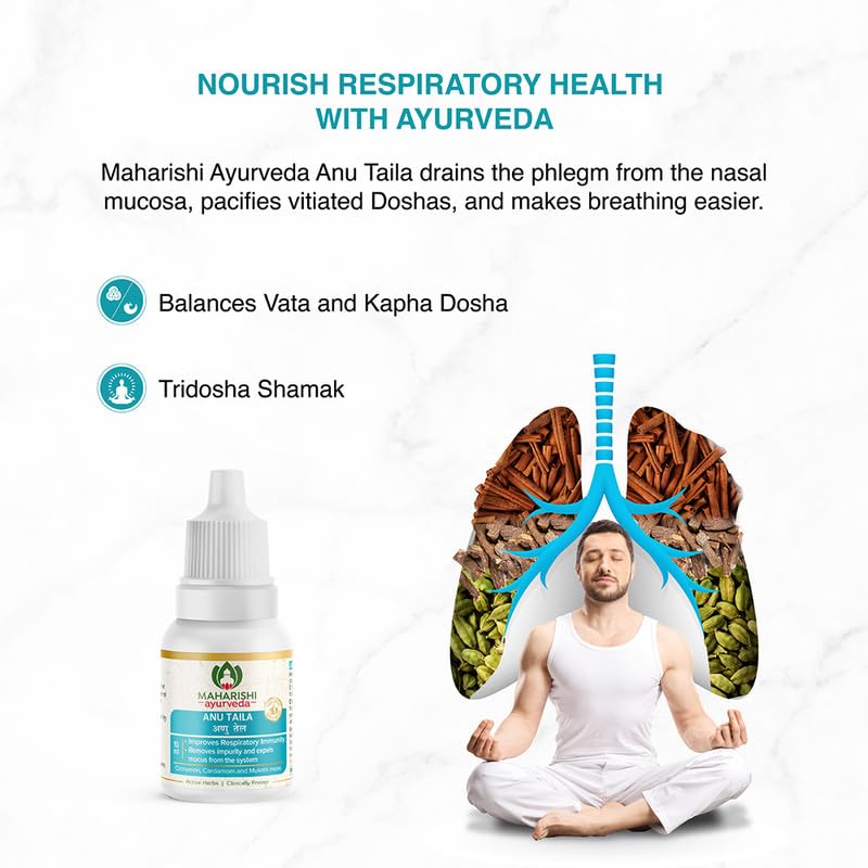 Zephivo Maharishi Ayurveda Anu Taila - Nasal Congestion Relief Oil | Migraine & Sinusitis Treatment | Improve Sensory Perception | Herbal Formula | 10ml
