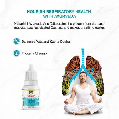 Zephivo Maharishi Ayurveda Anu Taila - Nasal Congestion Relief Oil | Migraine & Sinusitis Treatment | Improve Sensory Perception | Herbal Formula | 10ml
