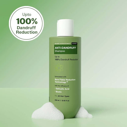 Bare Anatomy Anti-Dandruff Shampoo | Up To 100% Dandruff Reduction | ZPTO-Free | pH 5.3 | Salicylic Acid, Piroctone Olamine, Biotin & Menthol | Non-Drying Formula | Suitable for Men & Women | 250 ml