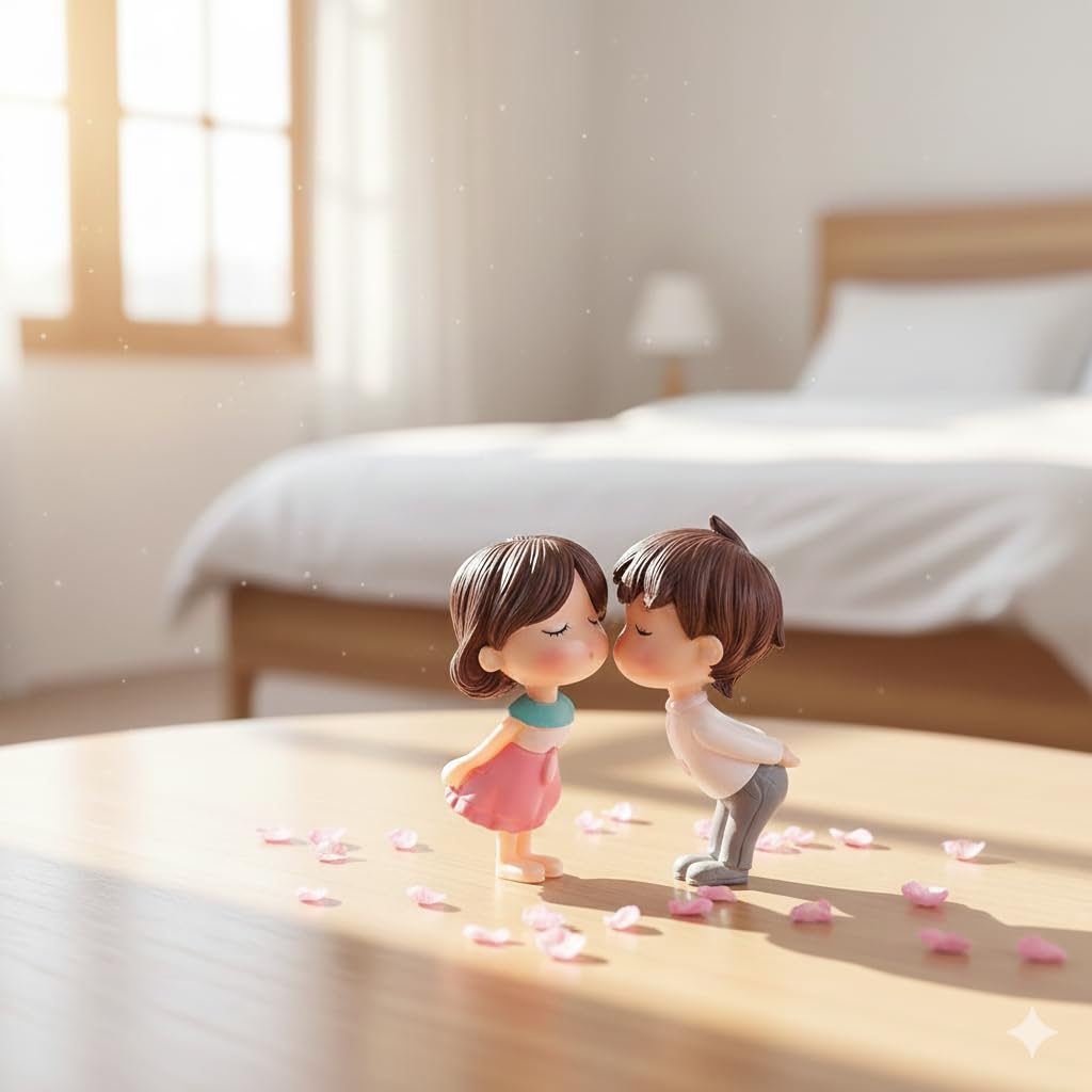 eCraftIndia Cute Romantic Kissing Couple Statue Showpiece with Zuzy Almond Chocolates Gift Box | Valentine Gift for Girlfriend Boyfriend Husband Wife Her Him | Valentine Decoration Items