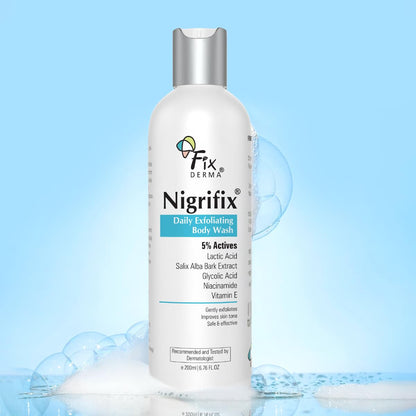 Fixderma Nigrifix Exfoliating Body Wash with 5% Actives (Lactic Acid, Glycolic Acid, Niacinamide Acid & Vitamin E) | Gentle Exfoliating Shower Gel | Improves Skin Tone | Body Wash Shower Gel - 200ml