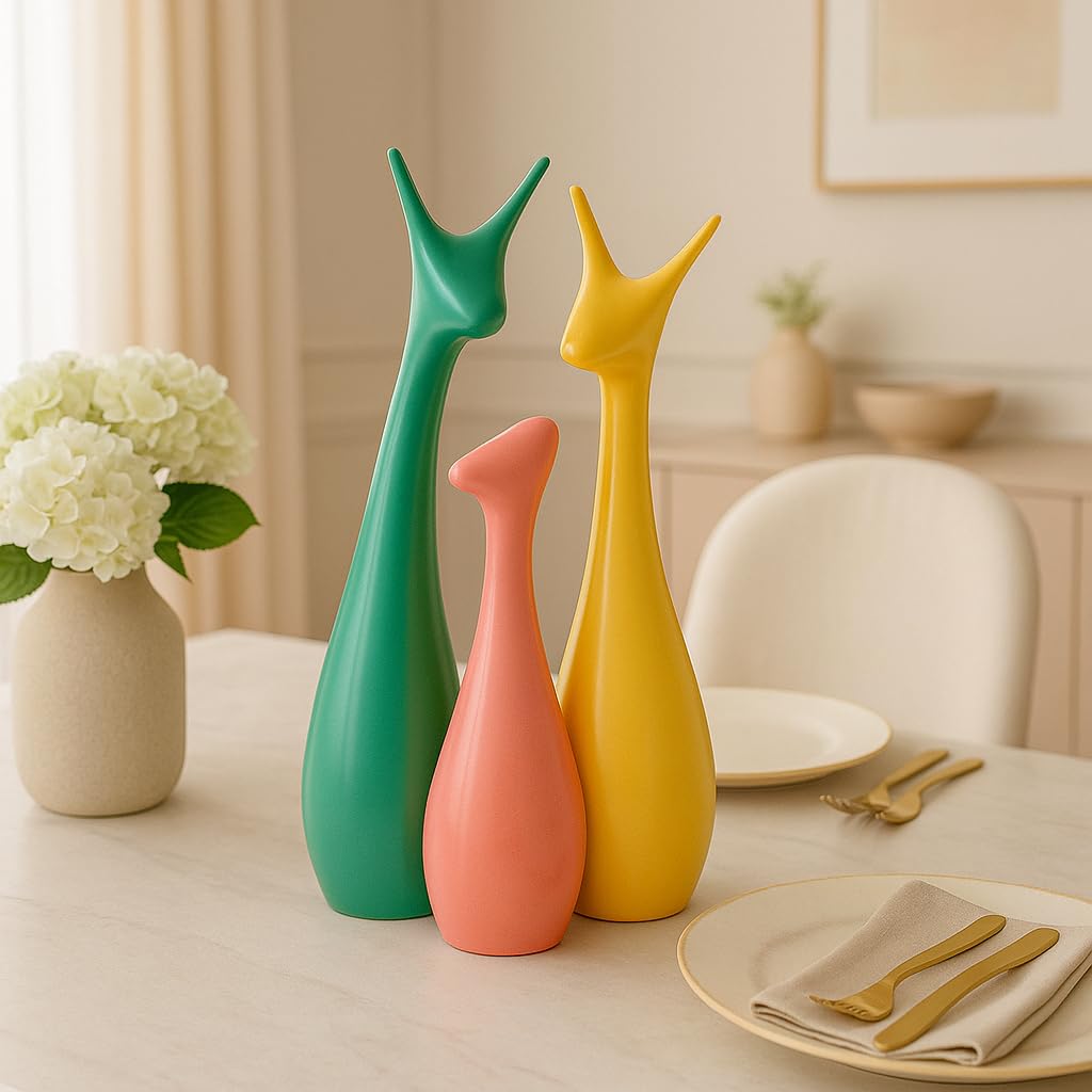 Beautiful Home Decor Lucky Deer Statue Family Ceramic Statues - (Set of 3, Multicolor)