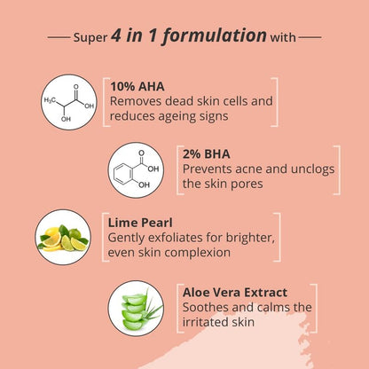 Nirvasa AHA + BHA Exfoliating Serum (30ml) | 10% AHA, 2% BHA & Lime Pearl | Removes Dead Skin Cells, Refines Pores, Improves Texture & Brightens | Silicon-Free, Paraben-Free & Cruelty-Free