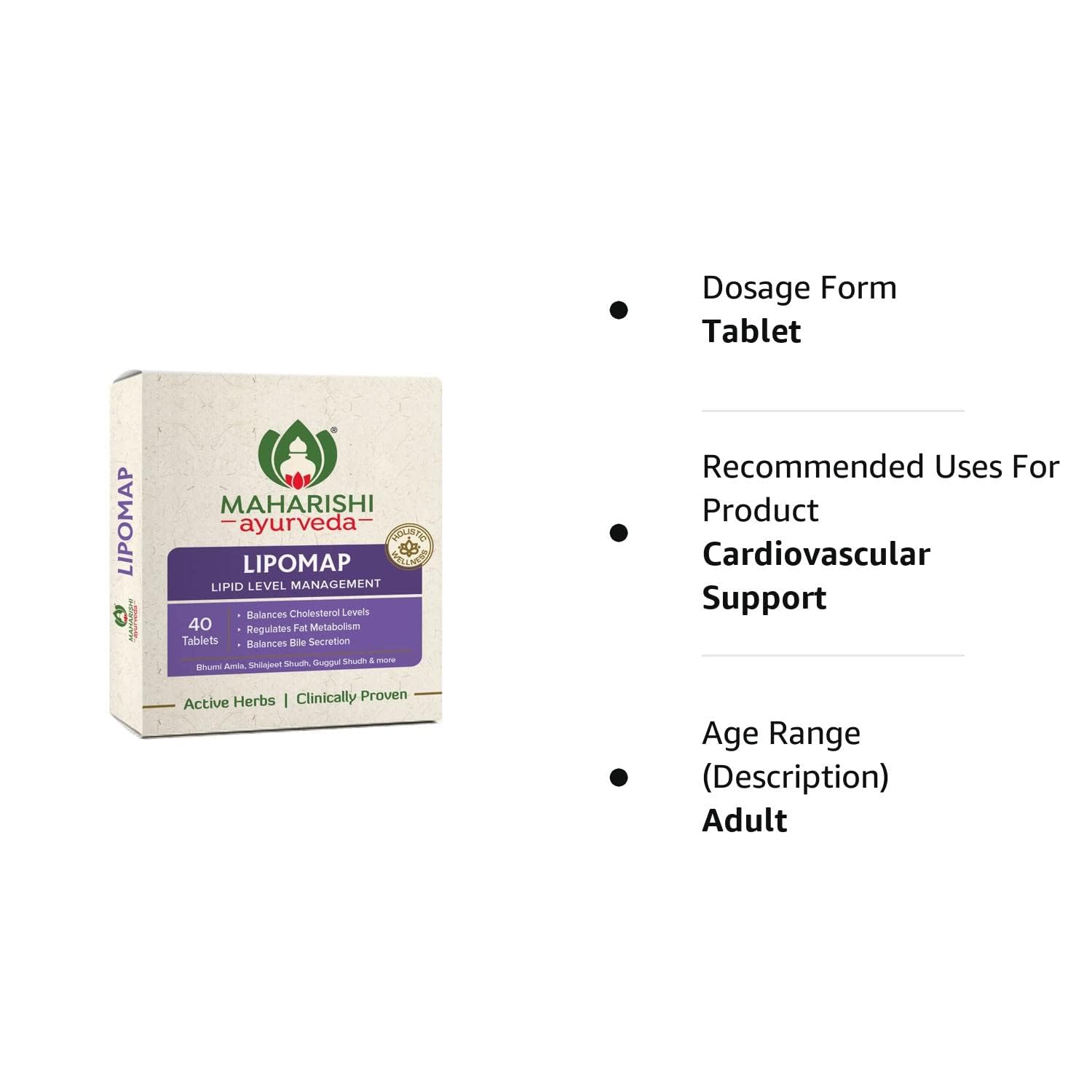 Zephivo Maharishi Ayurveda Lipomap | Ayurvedic Medicine for Cholesterol Management| Highly Effective Herbs | Assists in managing daily stress | 40 Tablets
