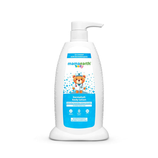 Mamaearth Baby DermaSoft Body Lotion with SensiCareComplex™ for Baby's Sensitive Skin - 250 ml | Co-created with Dermatologists for Newborns | Enriched with SensiCareComplex™ for Baby's Sensitive Skin | Safe and Non-irritant formula* | Fragrance-Free