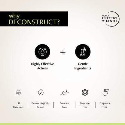Product packaging with icons and text highlighting 'Highly Effective Actives' and 'Gentle Ingredients'.
