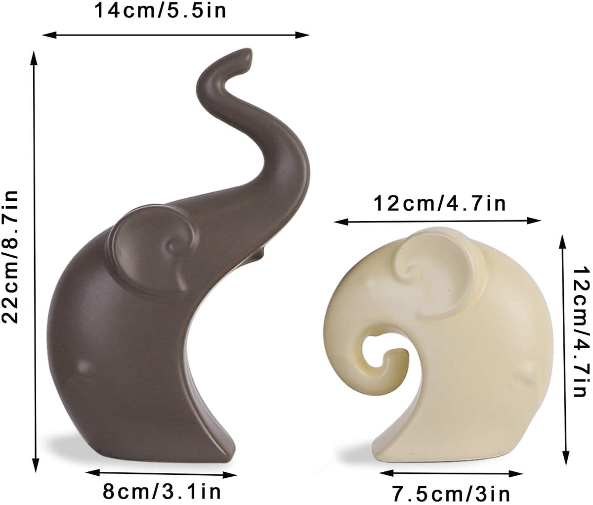Lavish  Matte Home Décor Elephant Set | Ceramic Figurines - (Set of 2 piece, Brown Cream)
