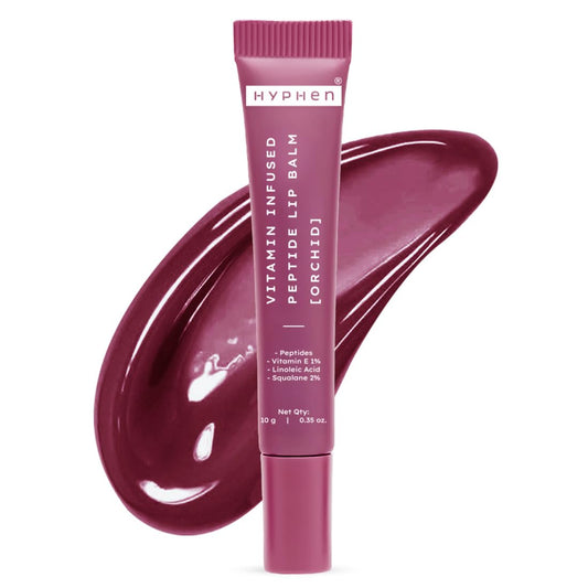 Pink lip balm tube with a swatch of pink lip color on a white background