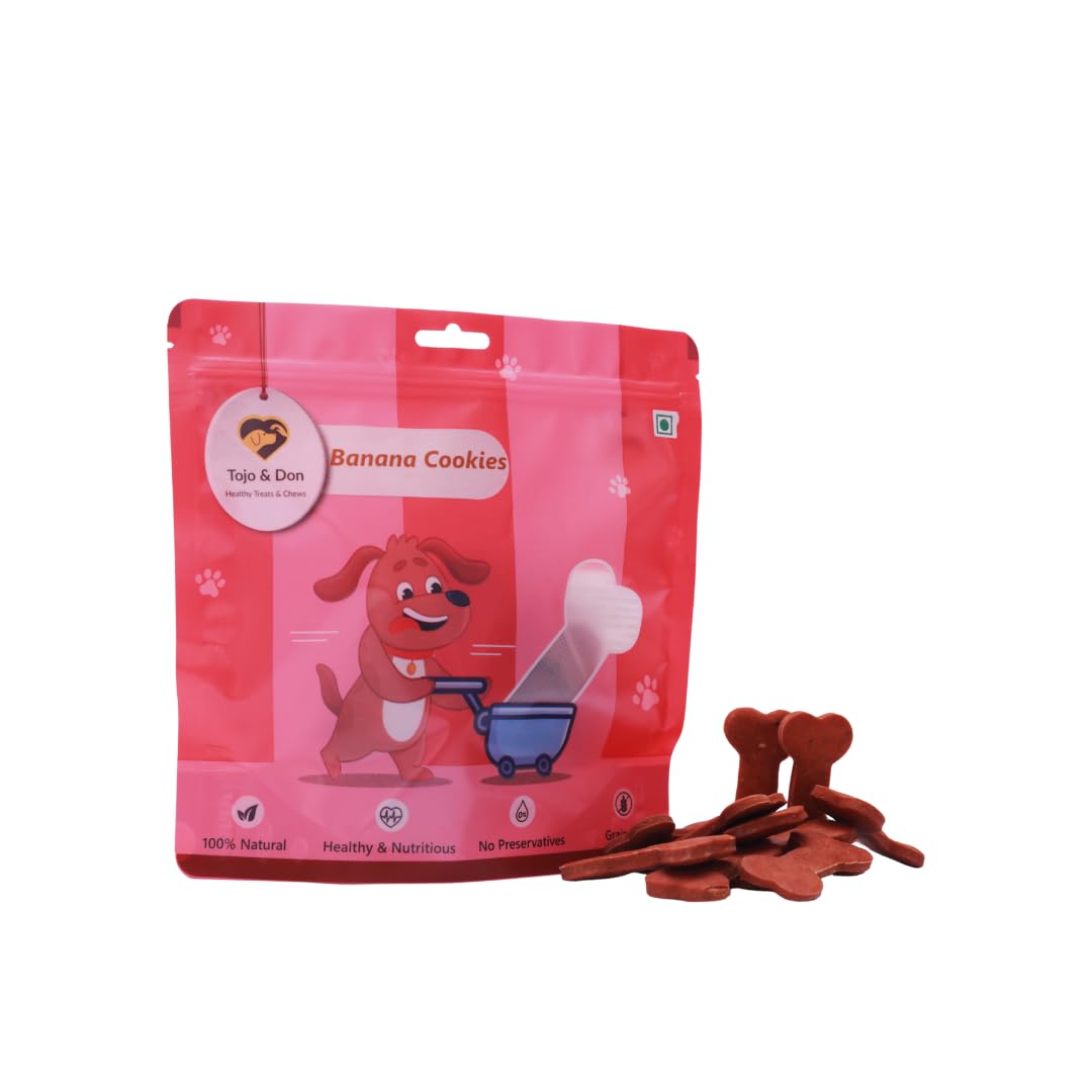 Tojo & Don Banana Cookies- for Dogs (200 GMS) No Preservatives, 100% Veg, Grain Free, Banana Cookies, Healthy Dog Treats for All Sized Dogs, Vacuum Packed, Gluten Free, High Fibre & Easy to Digest.