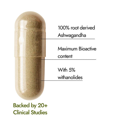 Kapiva KSM-66 Ashwagandha (500mg) | Clinically Proven with 5% Withanolides | 100% Root Extract | Supports Cortisol Balance, Strength & Vitality | Natural Stress Relief | 60 Veg Capsules