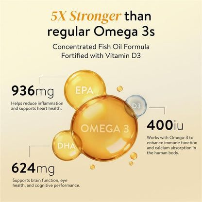 Happy Cultures 5X Omega 3 Fish Oil Capsules | 5X Strength 2600 Mg | 936 mg EPA & 624 mg DHA | No Fishy Burp | For Brain, Heart, & Joint Health | Lab Tested | Lemon Flavour- 60 Softgel for Men & women