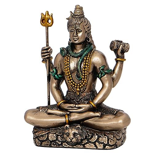 eCraftIndia Brown Resin Meditating Lord Shiva Statue | Lord Shiva Idol for Home Decor Pooja Room Office Car Dashboard | Shiv Murti | Shiv Idol Gift for Diwali Housewarming Maha Shivratri Birthday