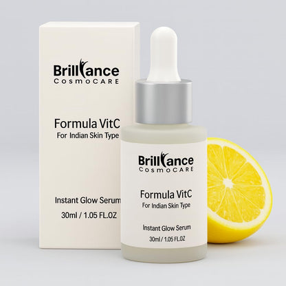 Brilliance Premium Formula VitC Serum | Dermatologist Tested | Vitamin C (AA2G) + Hyaluronic Acid 2% + Niacinamide 5% | For Bright, Glowing & Radiant Skin, Spot Reduction, UV Protection | 30ml