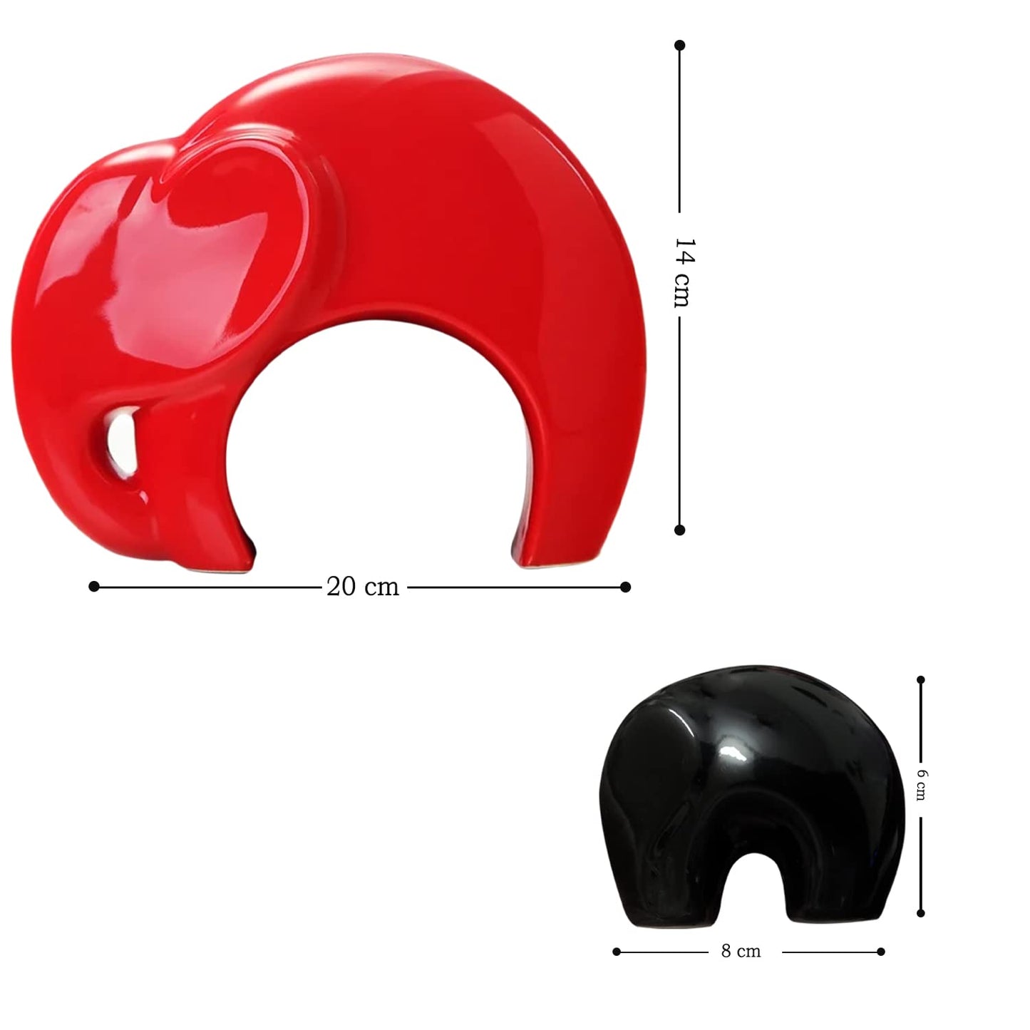 Xtore Home Décor Lucky Charm Elephant Mother & Child | Piano Finish Ceramic Figures - (Set of 2 piece, Red and Black)