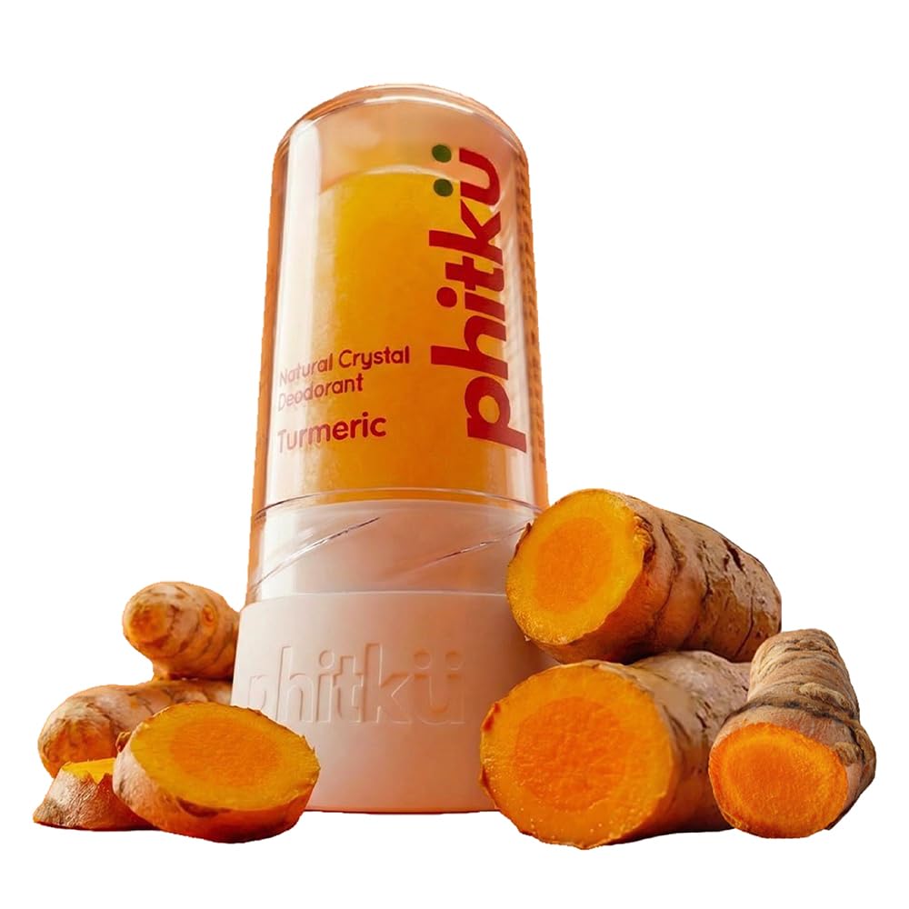 Phitku Crystal Roll On with Turmeric | Natural Alum | Brightens Dark Underarms, Kills Bacteria | Fragrance-Free & Alcohol Free | Men & Women | 100g
