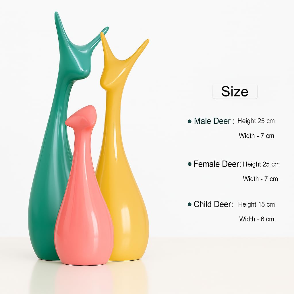 Beautiful Home Decor Lucky Deer Statue Family Ceramic Statues - (Set of 3, Multicolor)