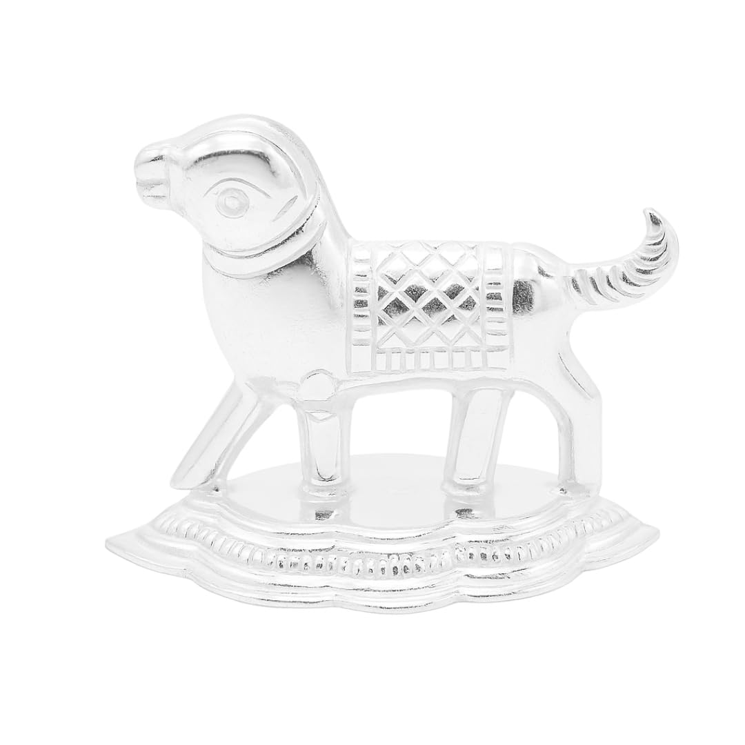 Vail Creation German Silver Dog Idol Decoration for Pooja Room Gift Worship Office Home Decor Items | Silver Dog Kutta Statue