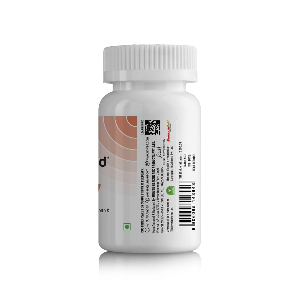 Zephivo Unived D3+K2 (MK-7) | Vegan Vitamin D3 & Vitamin K2-7 (MenaquinGold) | Immunity, Heart, Muscle, & Bone Health | Plant-Based & Natural | 90 Vegan Capsules
