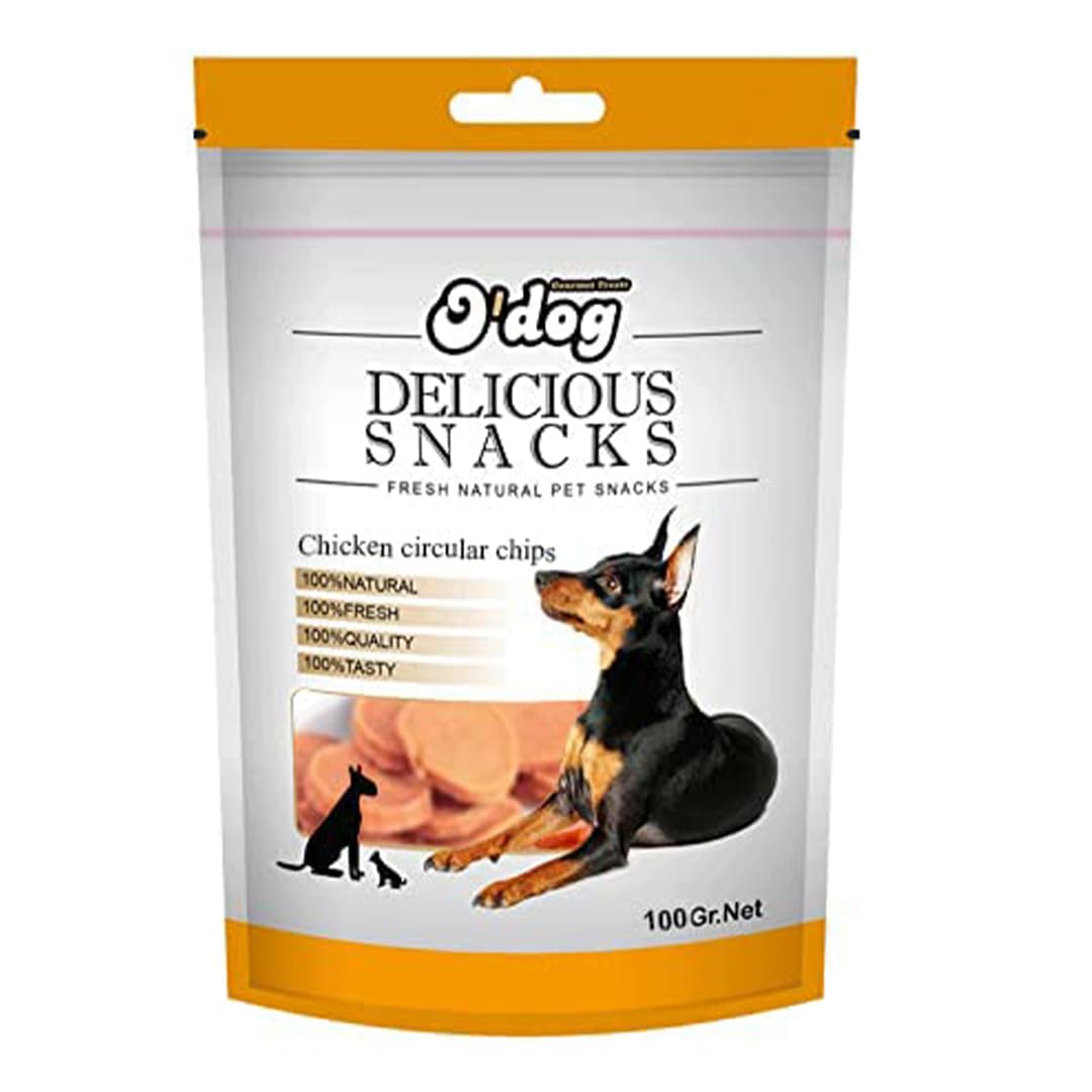 PETS EMPIRE O'Dog Chicken Circular Chips, Healthy Dog Treats, Chewy Dogs Bites for Training and Feeding, Made with Real Chicken, Non-Vegetarian Pup Snacks for Dogs, Puppies - 100g