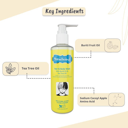 Teenilicious Hair & Body Wash With Buriti Oil & Tea Tree Oil | Body Wash For Men & Women | Non Drying Formulation | All Skin & Hair Type - 200ml