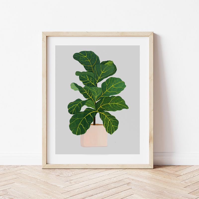 Fiddle Fig Botanical Wall Painting| Modern Art Painting for Living Room Bed Room and Office | 11 x 14 inches (Natural Frame)