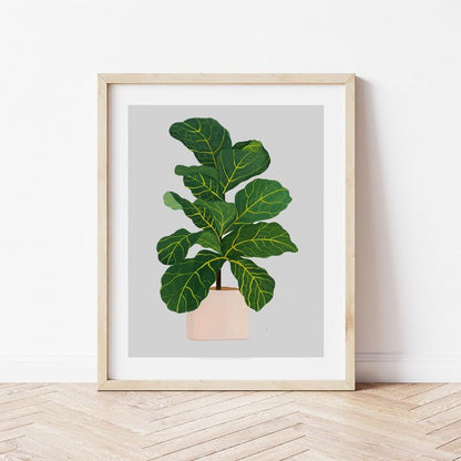 Fiddle Fig Botanical Wall Painting| Modern Art Painting for Living Room Bed Room and Office | 11 x 14 inches (Natural Frame)