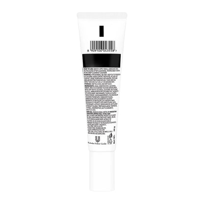 White tube with black text and a barcode on a white background