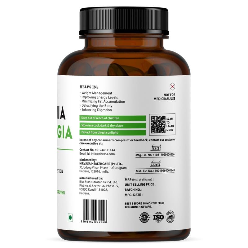 Nirvasa Garcinia Cambogia Tablets (800mg) with Green Tea | 70% HCA Weight Management Suppliment for Men & Women | 60 Tablets