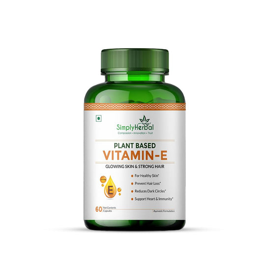 Simply Herbal Plant Based Vitamin E 10mg Capsules for Glowing Skin and Strong Hair | Vitamin E - 60 Capsules