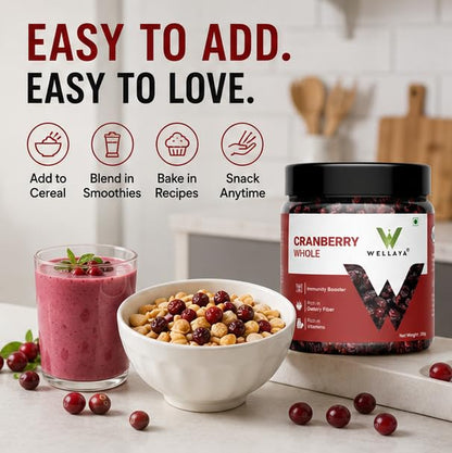WELLAYA Premium Dried Whole Cranberries | No Fat and Low Calories | High Nutrient and Antioxidant Cranberry Whole Superfood Berries