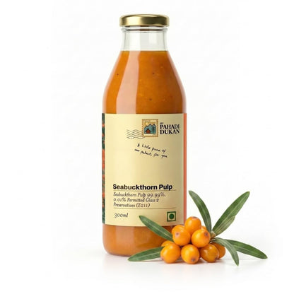 My Pahadi Dukan Himalayan Sea Buckthorn Pulp 300ml, Wild Berries, Rich in Omega 3 6 7 9 & Vitamin C, Herbal Seabuckthorn Juice, Supports Immunity, Skin & Gut Health, Lab Tested, Cold Pressed
