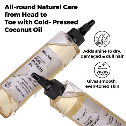 Brillare Pure Coconut Oil, Organic and Cold Pressed Hair Oil with Zero Chemicals, Rich in Vitamins & Amino Acids, Best for Dry & Flaky Skin