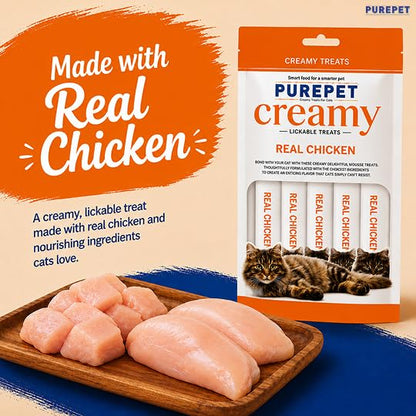 Purepet Creamy Lickable Cat Treats 360g (15g x 24) | Real Chicken | High Protein | Taurine for Heart & Vision | Supports Hydration | Ideal for Training | for Kittens & Adult Cats