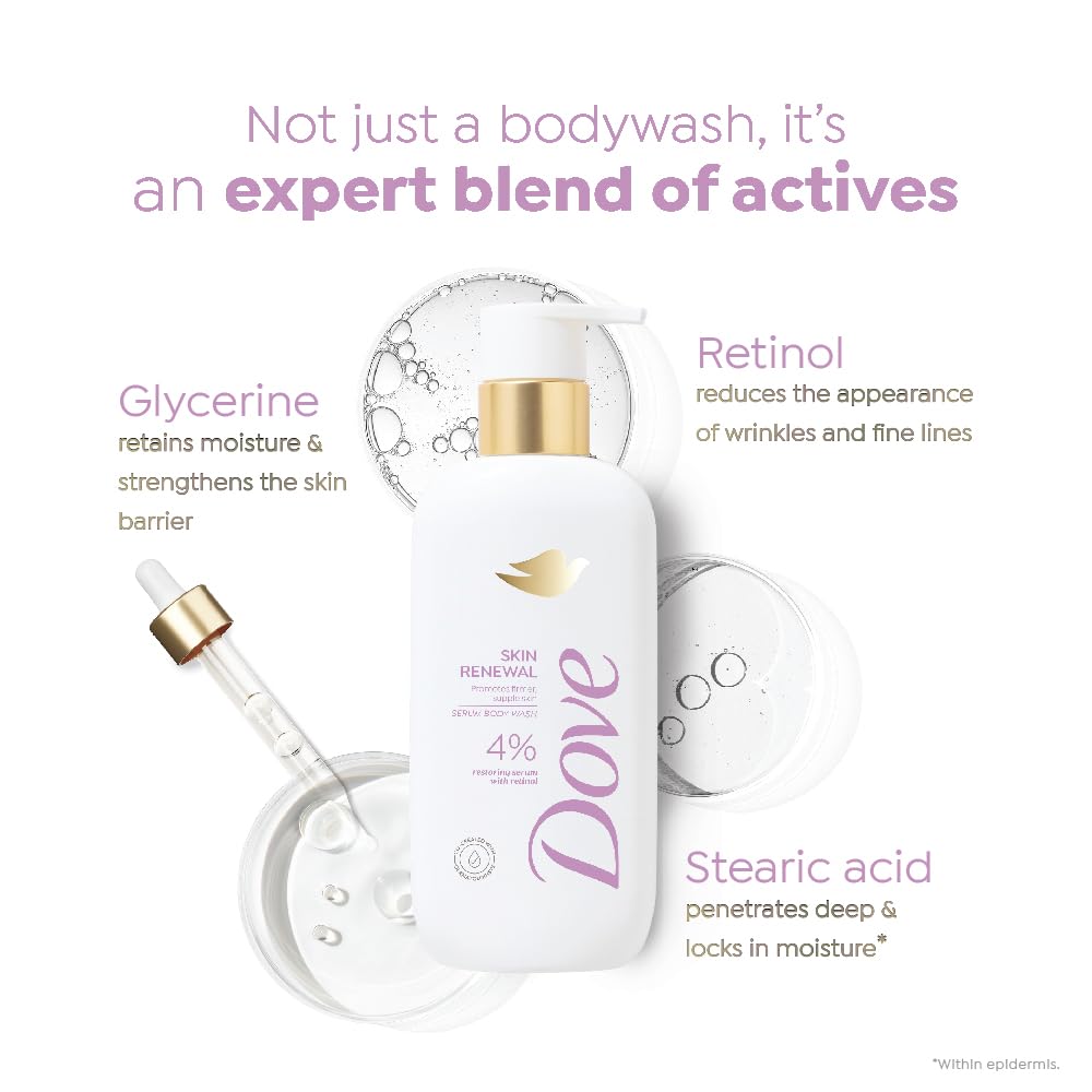 Dove Skin Renewal Serum Body Wash | 4% Restoring Serum with Retinol | Promotes firmer, supple skin | Paraben & SLS free | 300 ml