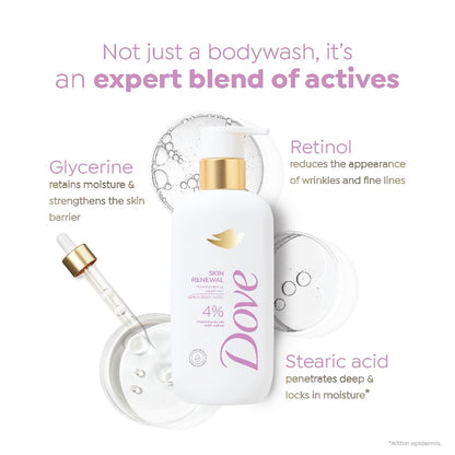 Dove Skin Renewal Serum Body Wash | 4% Restoring Serum with Retinol | Promotes firmer, supple skin | Paraben & SLS free | 300 ml
