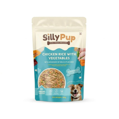 Silly Pup Chicken Rice with Vegetables Wet Dog Food | Amla, Flax Seeds, Turmeric, Ashwagandha & Pumpkin | No Sugar or Preservatives | Vet Crafted | All Breeds (1 Pouch, 100g)