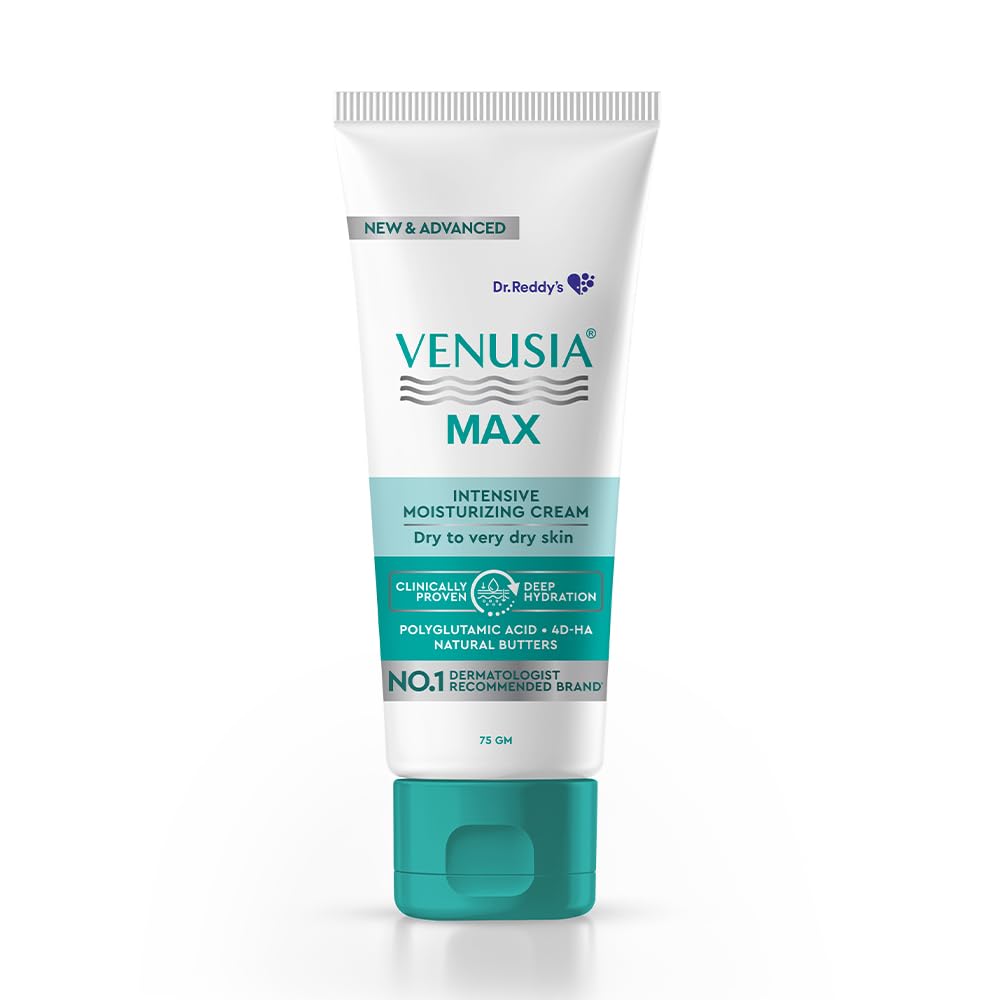 VENUSIA Dr. Reddy's Max Cream | Dermatologist Rec. for Dry to Very Dry Skin | Clinically Proven 24 hrs Moisturization | Paraben Free | Face & Body | Cocoa, Mango & Aloe Butter | 75g