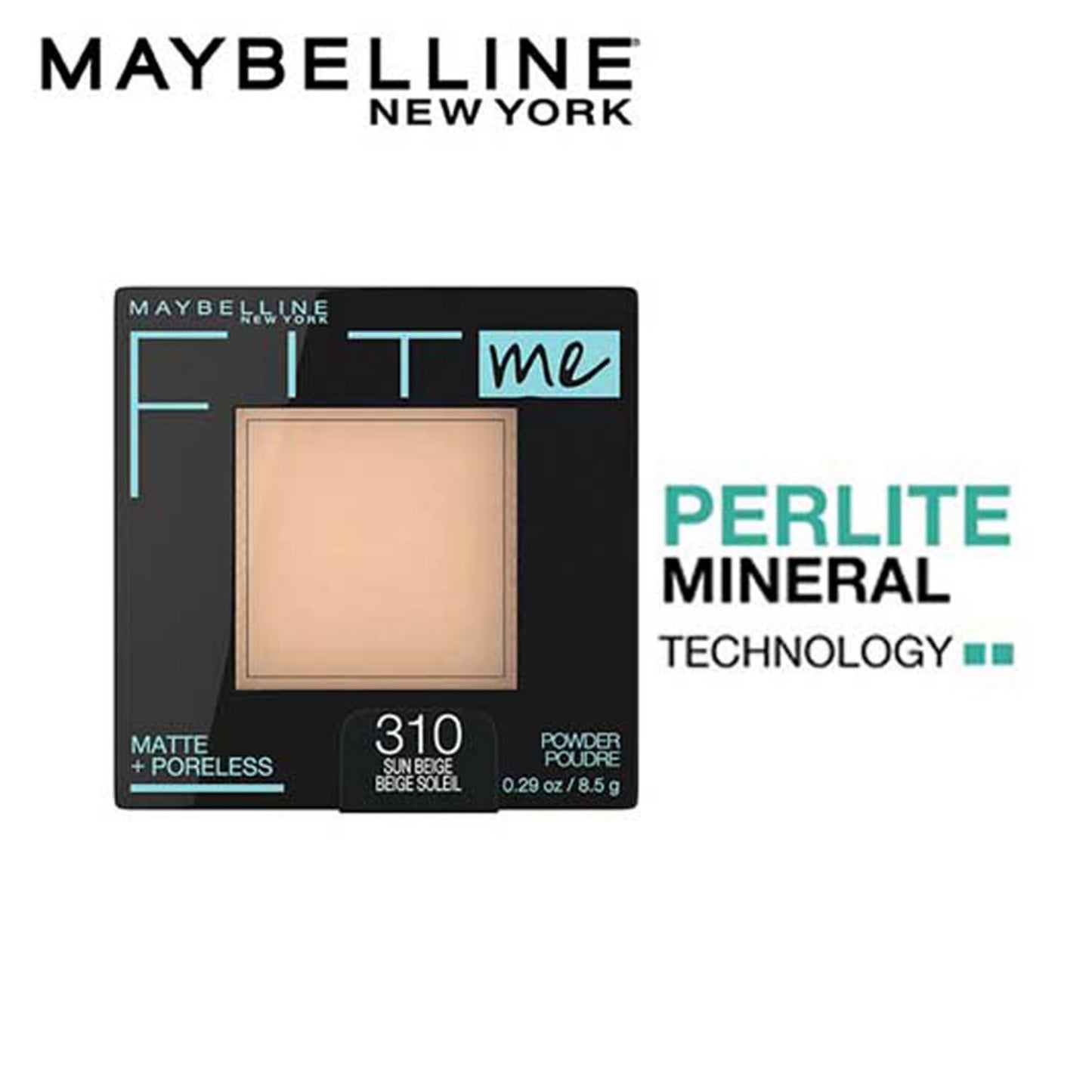 Maybelline New York Fit Me Matte Poreless Pressed Face Powder. Natural, poreless finish with long-lasting shine control, Pressed Powder that absorbs oil to mattify skin - Sun Beige 310 | 8.5gm
