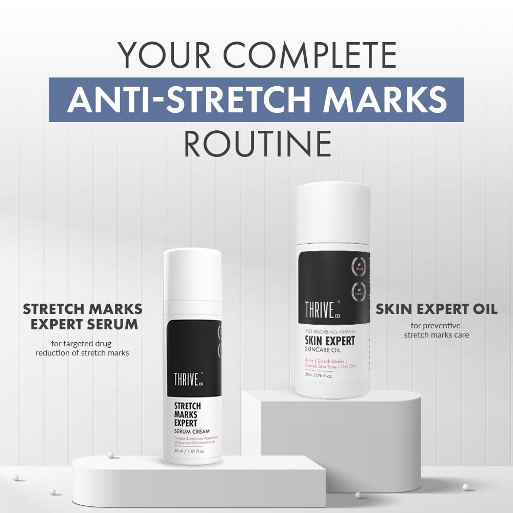 Anti-stretch marks routine with serum and oil on a white background