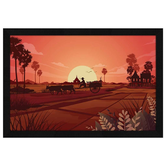 Village Scenic Wall Art Painting, Wall Decor For Living Room, Multicolor, Nature, 12.5 X 18.5 inches, Set of 1