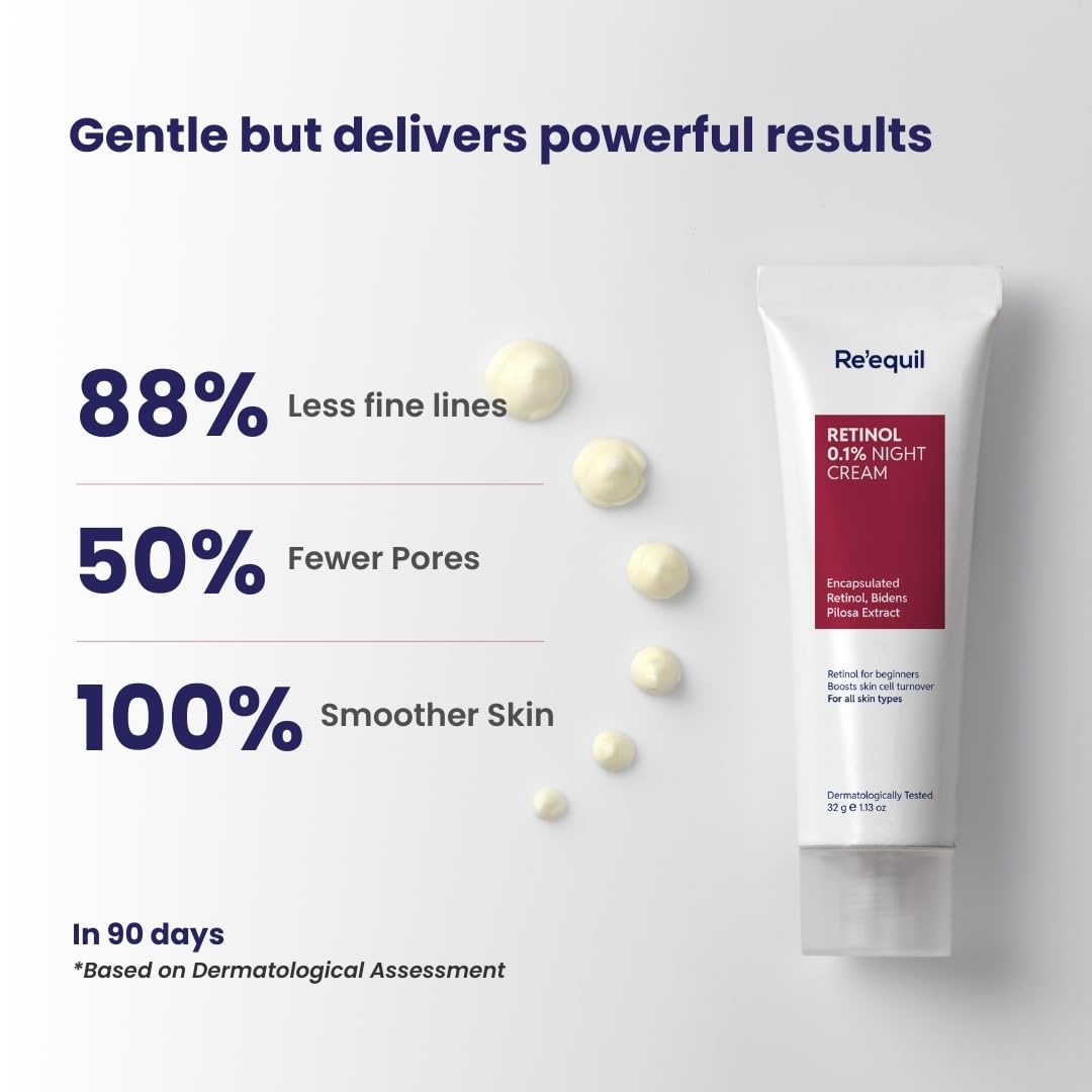 Reéquil retinol cream with skincare benefits on a white background