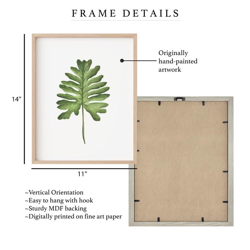Philodendron Botanical Wall Painting| Modern Art Painting for Living Room Bed Room and Office | 11 x 14 inches (Natural Frame)
